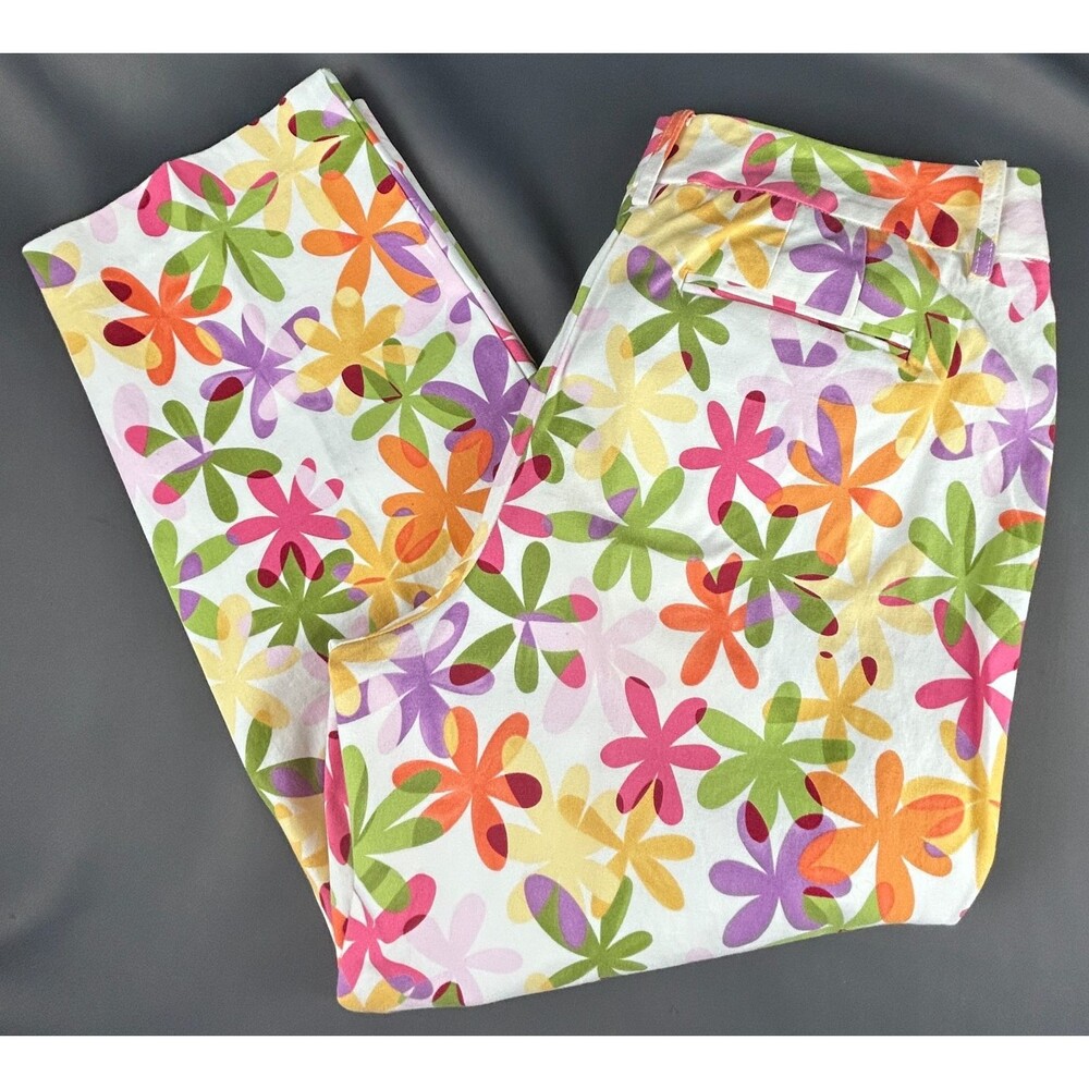 Talbots Flower Power Crazy Daisy Colorful Crop Dress Pants Size 10 - Picture 7 of 14